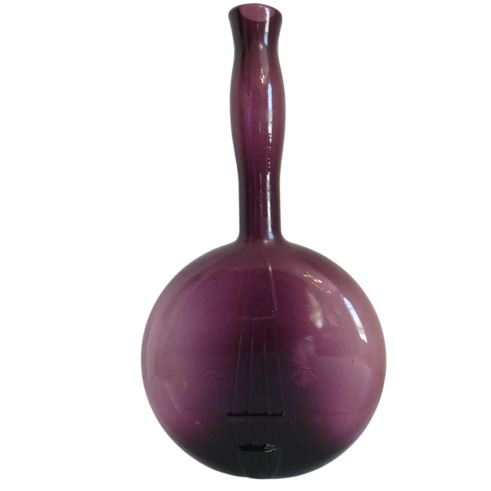 Vintage Amethyst Purple Glass Banjo Musical Instrument Decanter Vase Hand Blown